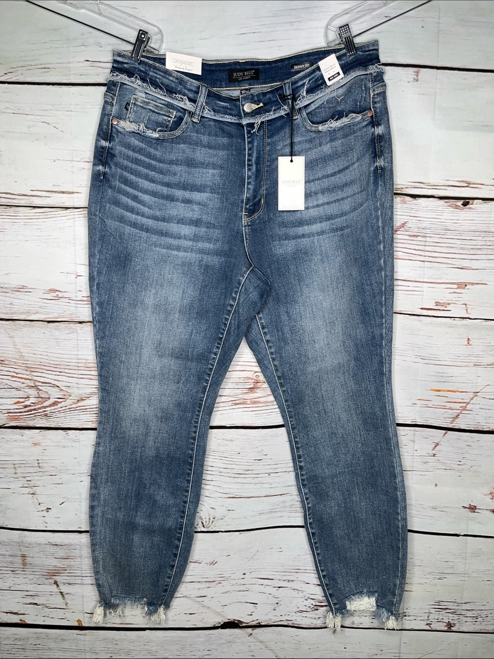 Judy Blue NWT 18W Blue Denim Distressed Release Waist Mid Rise Skinny Fit Jeans